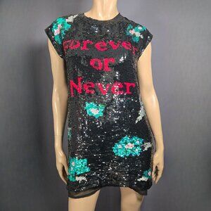 Twin-Set Simona Barbieri Sequin Mini Dress Graphic Print Size S Indie Sleaze